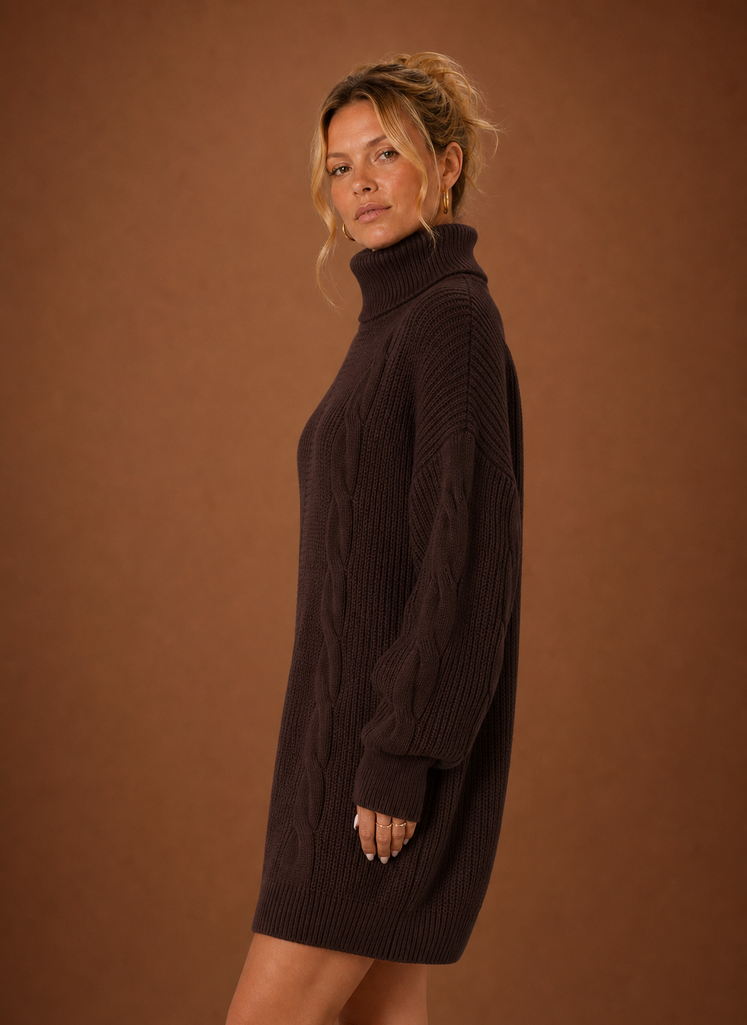 Kvinders Turtleneck Sweater Kjole - Pullover Strikket Kjole | Areleon