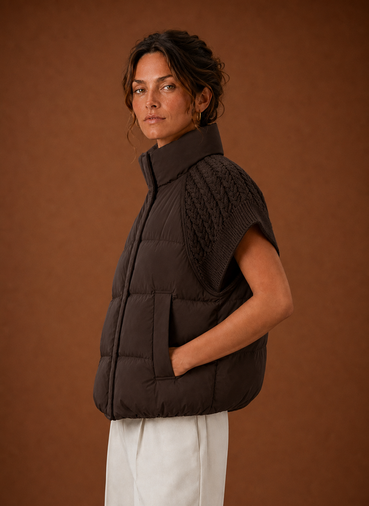 Dame Puffer Vest - Strikket Skulder Ærmeløs Jakke | Areleon