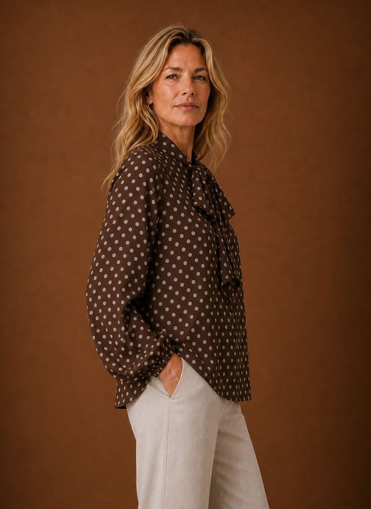 Dame Polka Dot Bluse - Langærmet Top | Areleon