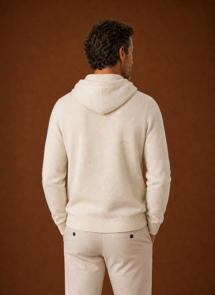 Herre Cashmere-Look Hættetrøje - Strikket Pullover | Areleon