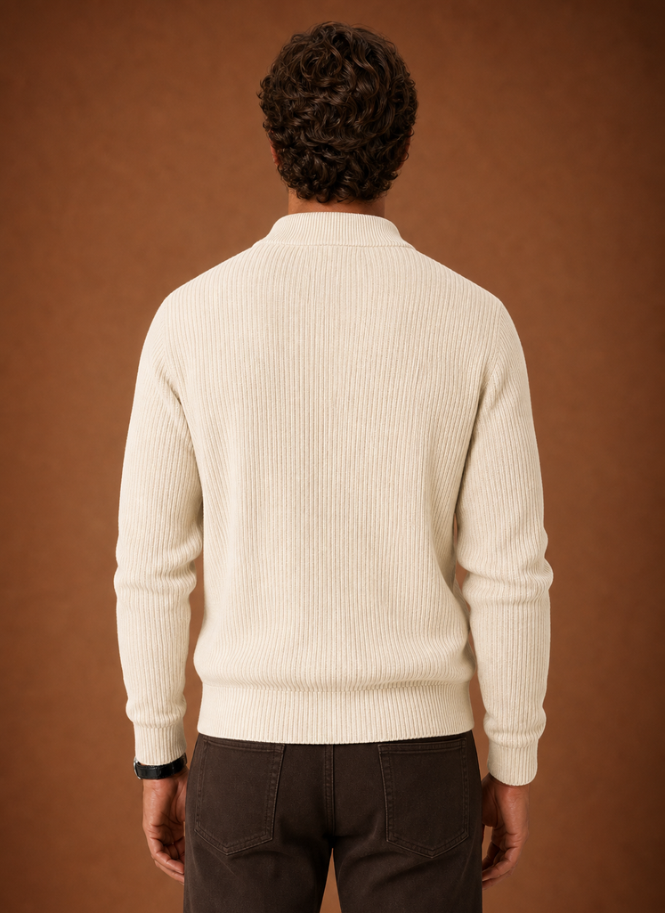 Herre Full Zip Strik Cardigan Sweater Ribbet Zip-Up Jakke | Areleon