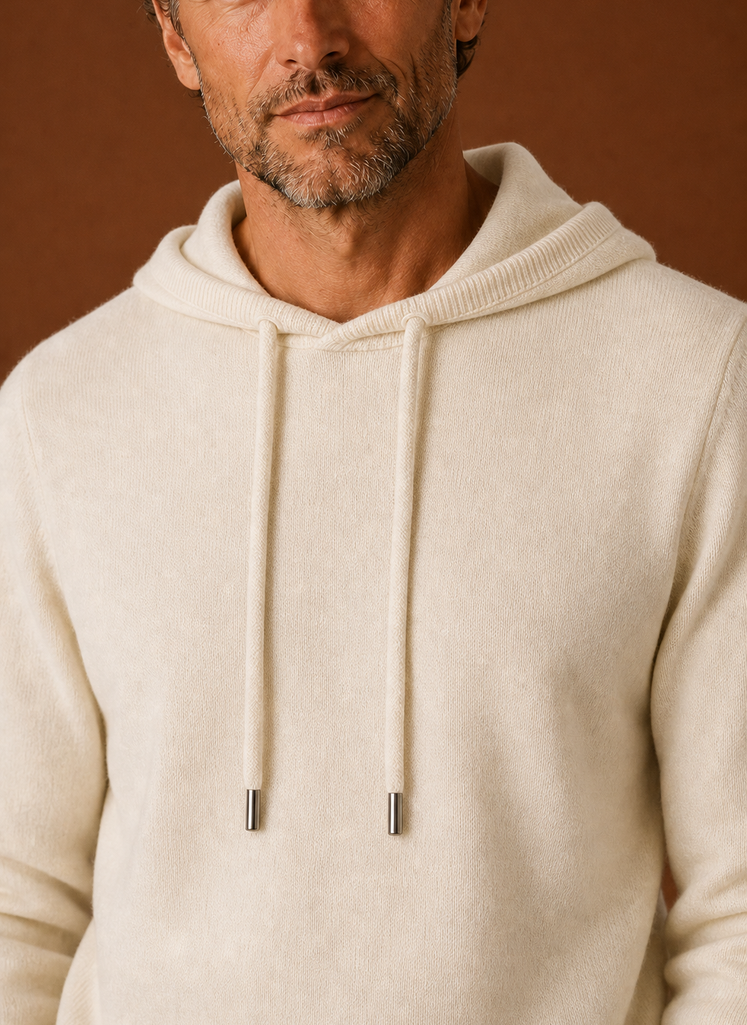Herre Cashmere-Look Hættetrøje - Strikket Pullover | Areleon