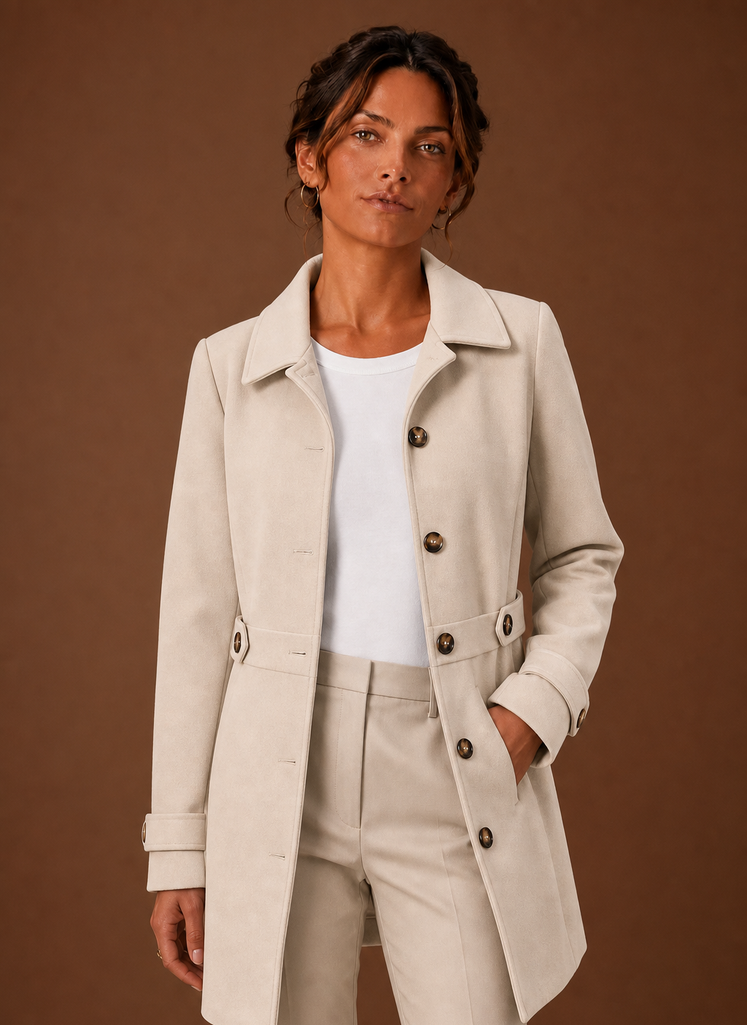 Kvinders Trench Coat - Mellemlang Jakke med Knapper | Areleon