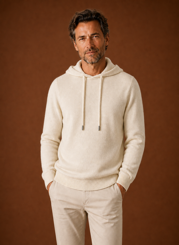 Herre Cashmere-Look Hættetrøje - Strikket Pullover | Areleon