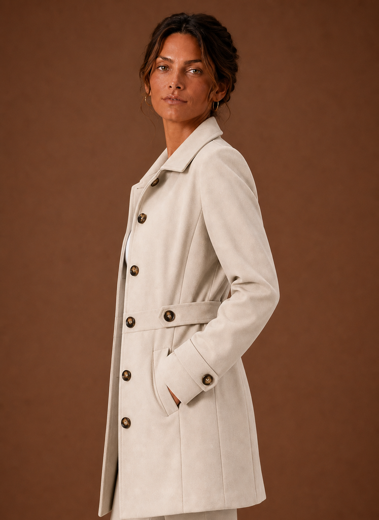 Kvinders Trench Coat - Mellemlang Jakke med Knapper | Areleon