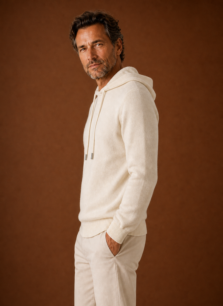 Herre Cashmere-Look Hættetrøje - Strikket Pullover | Areleon