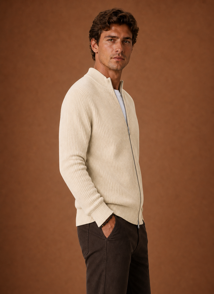 Herre Full Zip Strik Cardigan Sweater Ribbet Zip-Up Jakke | Areleon