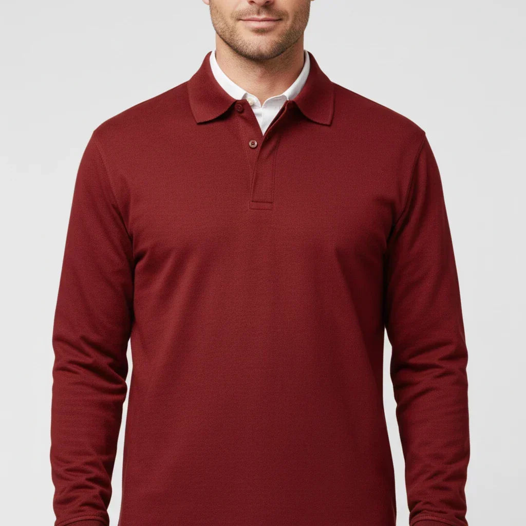 Herre Langærmet Polo T-shirt – Smart Casual Top til Dagligdags- og Kontorbrug