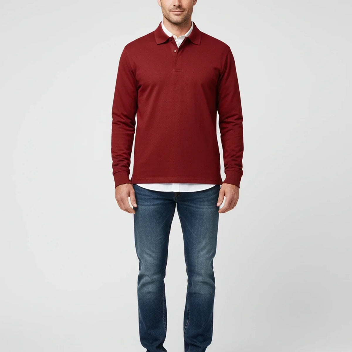 Herresmart casual polo skjorte – Langærmet krave top til arbejde og weekender