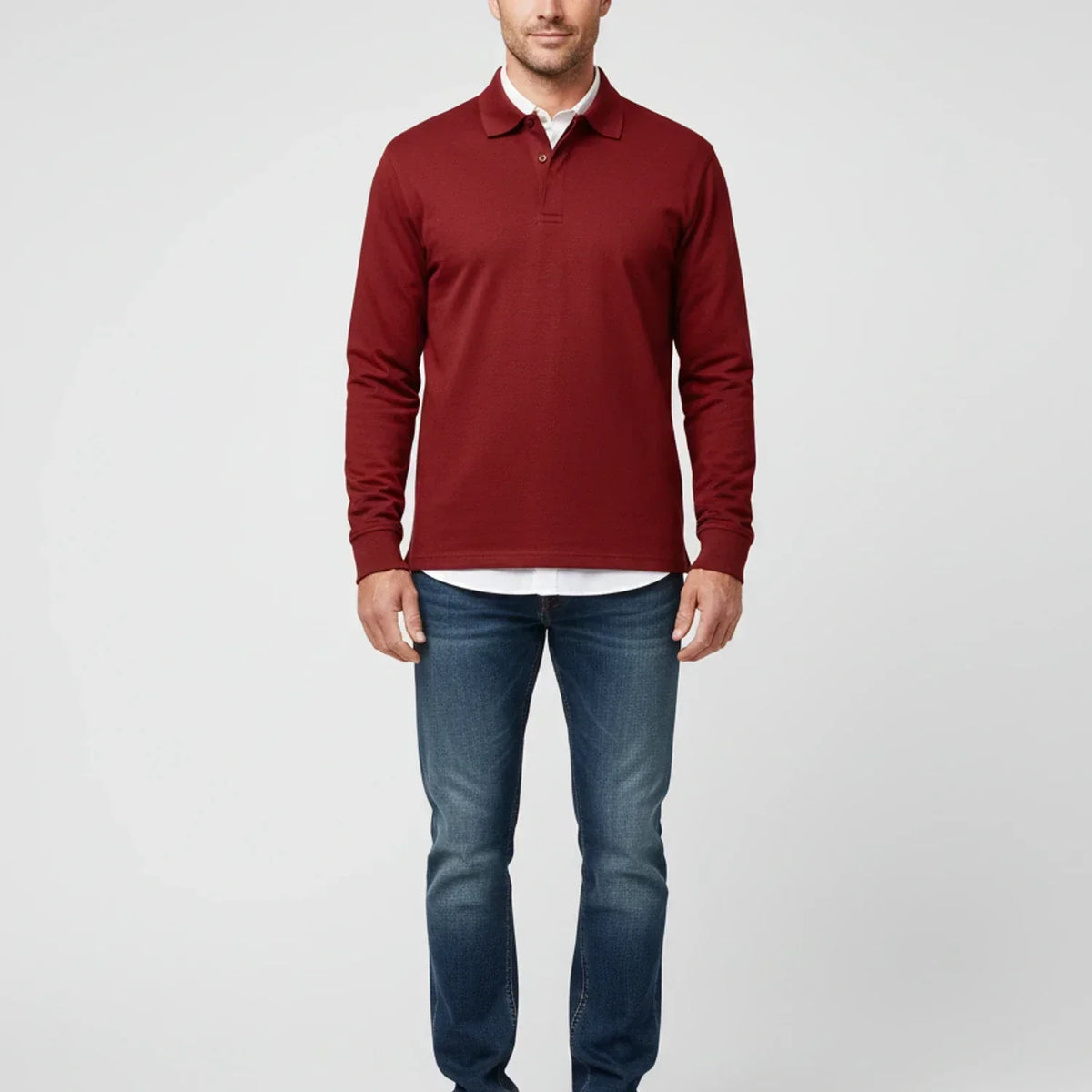 Herre Langærmet Polo T-shirt – Smart Casual Top til Dagligdags- og Kontorbrug