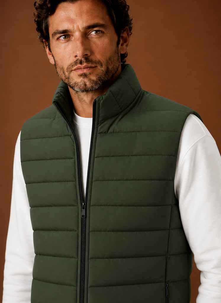 Herre Puffer Vest - Quilted Stand Krave Ærmeløs Jakke | Areleon