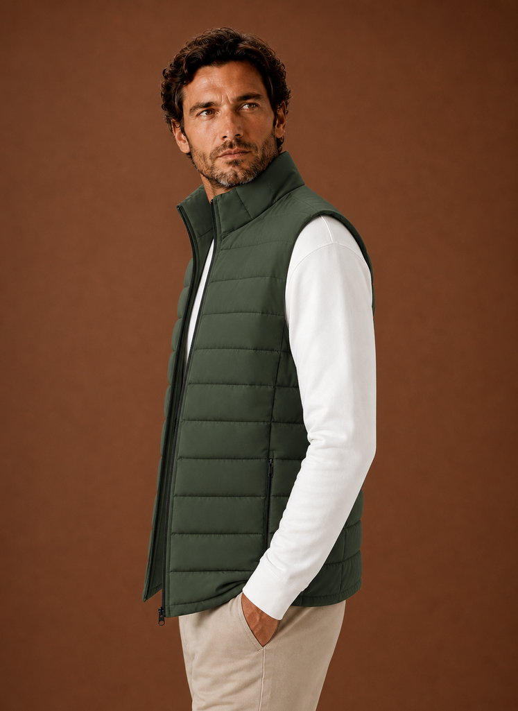 Herre Puffer Vest - Quilted Stand Krave Ærmeløs Jakke | Areleon