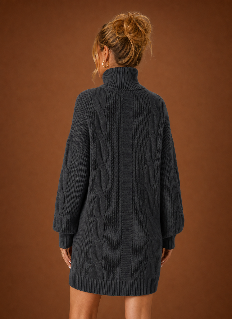 Kvinders Turtleneck Sweater Kjole - Pullover Strikket Kjole | Areleon