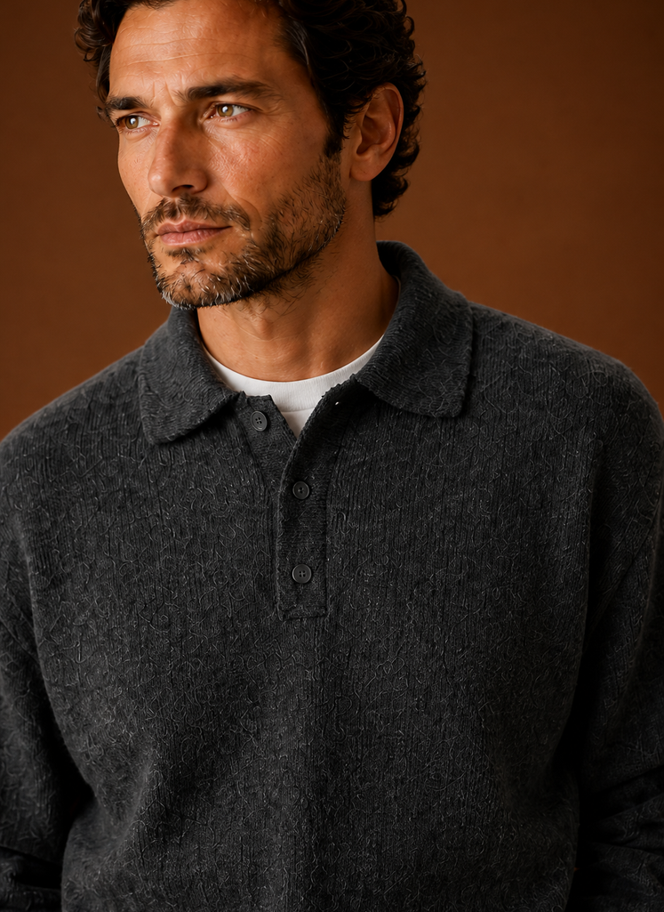 Herre Langærmet Strikket Polo Sweater | Areleon