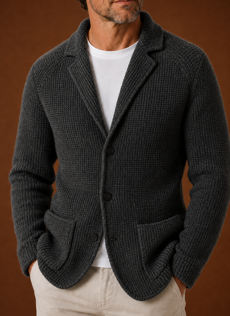 Herre Strikket Blazer Cardigan - Knapfront Lagjakke | Areleon