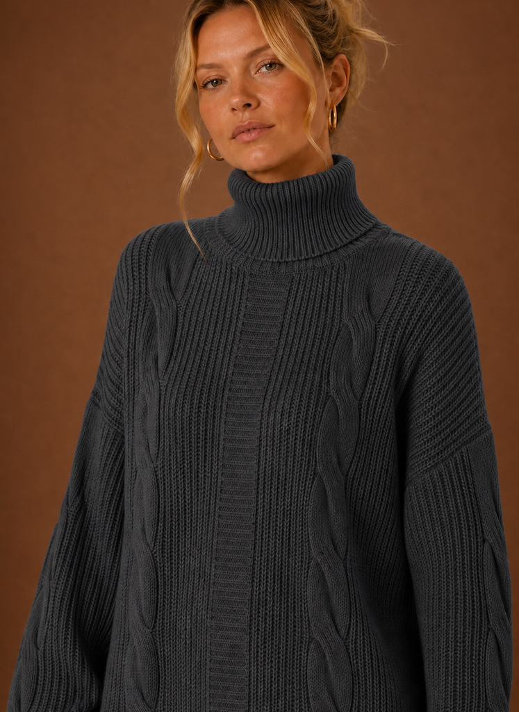 Kvinders Turtleneck Sweater Kjole - Pullover Strikket Kjole | Areleon
