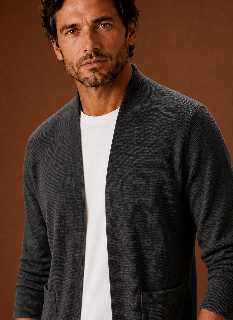 Herre Strikket Cardigan - Åben Front Lang Cardigan | Areleon