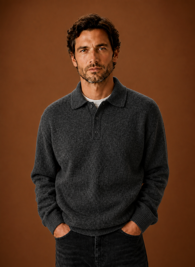 Herre Langærmet Strikket Polo Sweater | Areleon