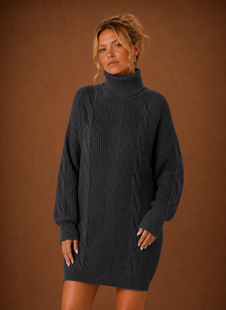 Kvinders Turtleneck Sweater Kjole - Pullover Strikket Kjole | Areleon