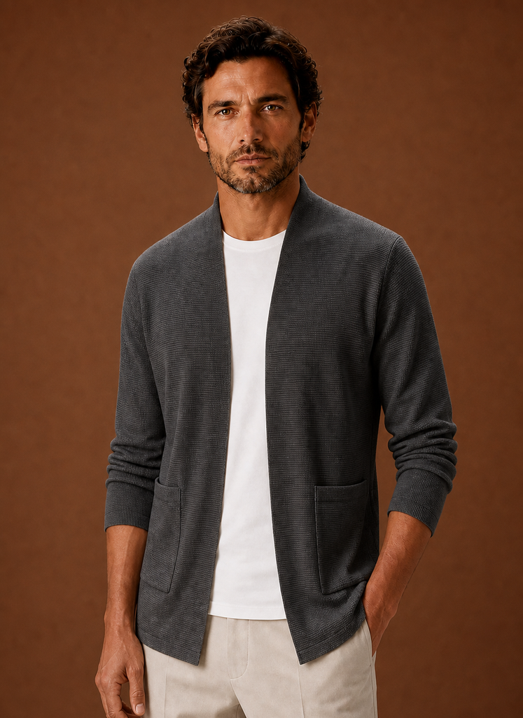 Herre Strikket Cardigan - Åben Front Lang Cardigan | Areleon