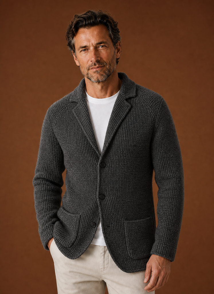 Herre Strikket Blazer Cardigan - Knapfront Lagjakke | Areleon