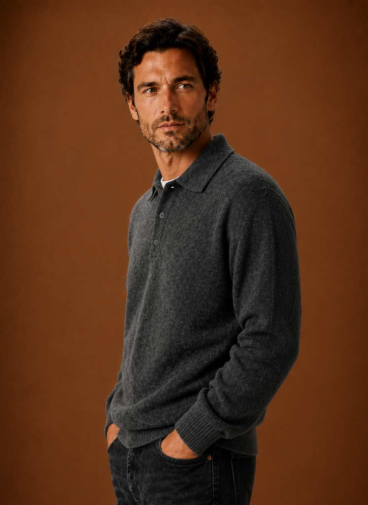 Herre Langærmet Strikket Polo Sweater | Areleon