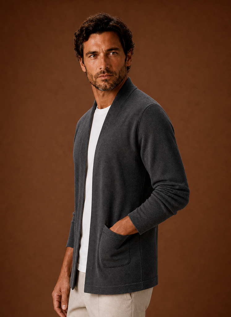 Herre Strikket Cardigan - Åben Front Lang Cardigan | Areleon