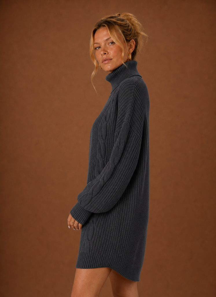 Kvinders Turtleneck Sweater Kjole - Pullover Strikket Kjole | Areleon