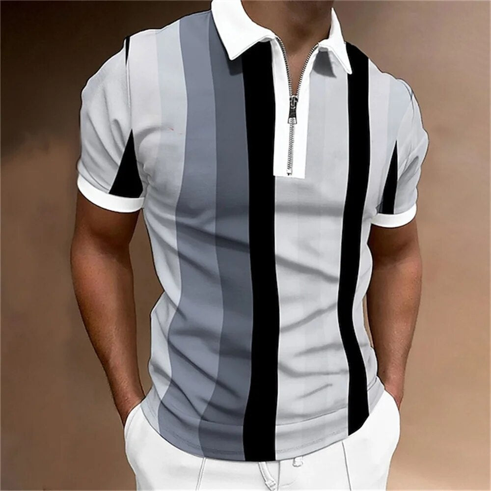 Herre Stribet Polo T-shirt – Skræddersyet Åndbar Komfortabel Stilfuld Casual Smart Hverdag Fit