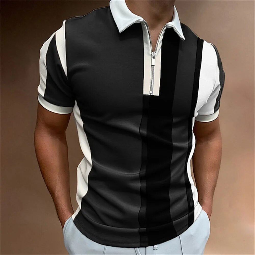 Herre Stribet Polo T-shirt – Skræddersyet Åndbar Komfortabel Stilfuld Casual Smart Hverdag Fit