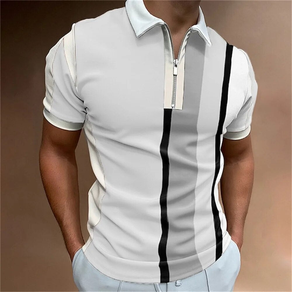 Herre Stribet Polo T-shirt – Skræddersyet Åndbar Komfortabel Stilfuld Casual Smart Hverdag Fit