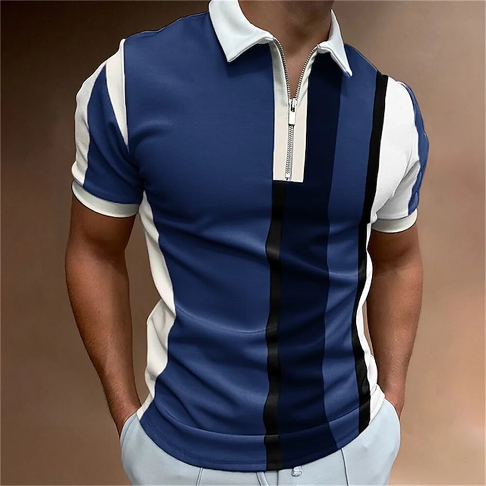 Herre Stribet Polo T-shirt – Skræddersyet Åndbar Komfortabel Stilfuld Casual Smart Hverdag Fit