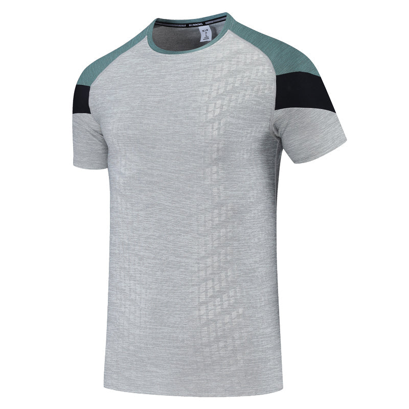 Herre Farveblok Sport T-Shirt – Kortærmet Crew-Neck Trænings Topp med Skulderpanel Detaljer