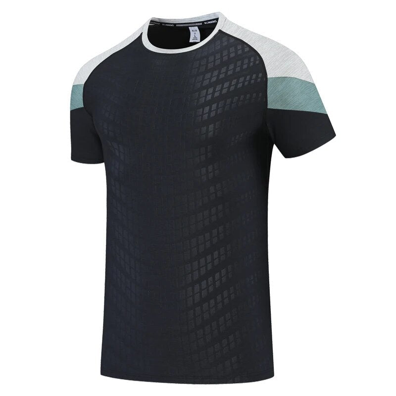 Herre Farveblok Sport T-Shirt – Kortærmet Crew-Neck Træningstop med Skulderpanel Detaljer