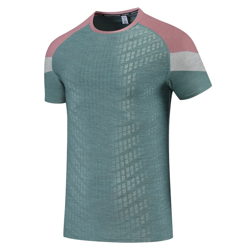 Herre Farveblok Sport T-Shirt – Kortærmet Crew-Neck Trænings Topp med Skulderpanel Detaljer