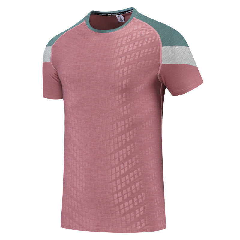 Herre Farveblok Sport T-Shirt – Kortærmet Crew-Neck Trænings Topp med Skulderpanel Detaljer