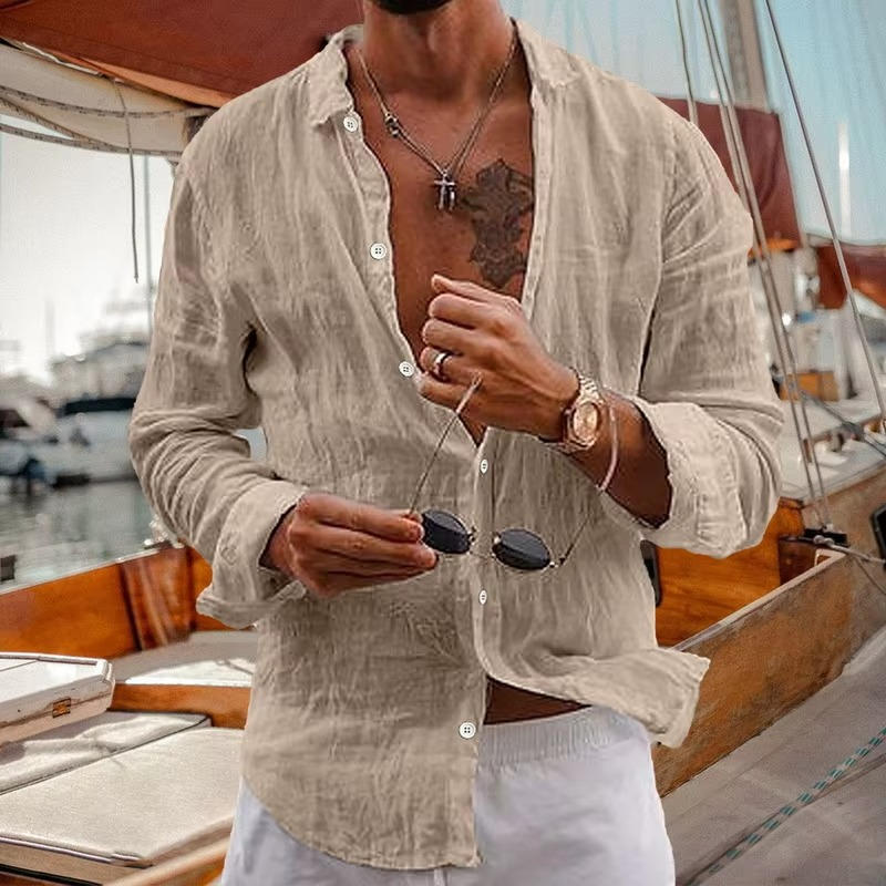 Herre Textured Knap Front Langærmet Casual Skjorte