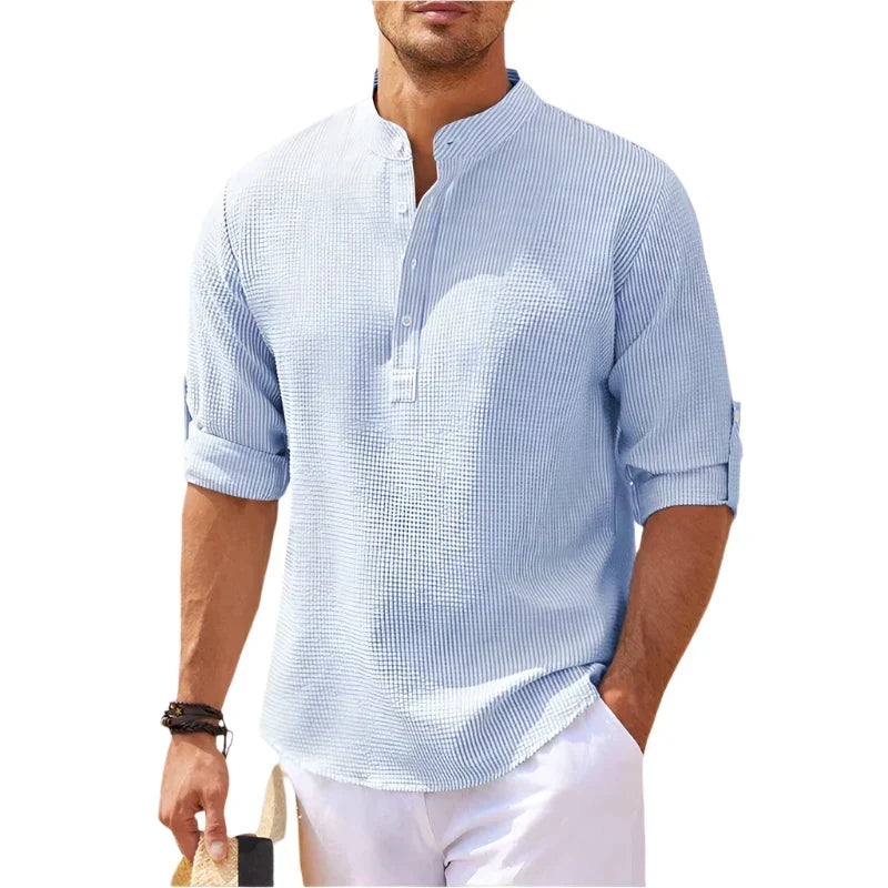 Herre Henley Stand Krave Casual Sommer Skjorte