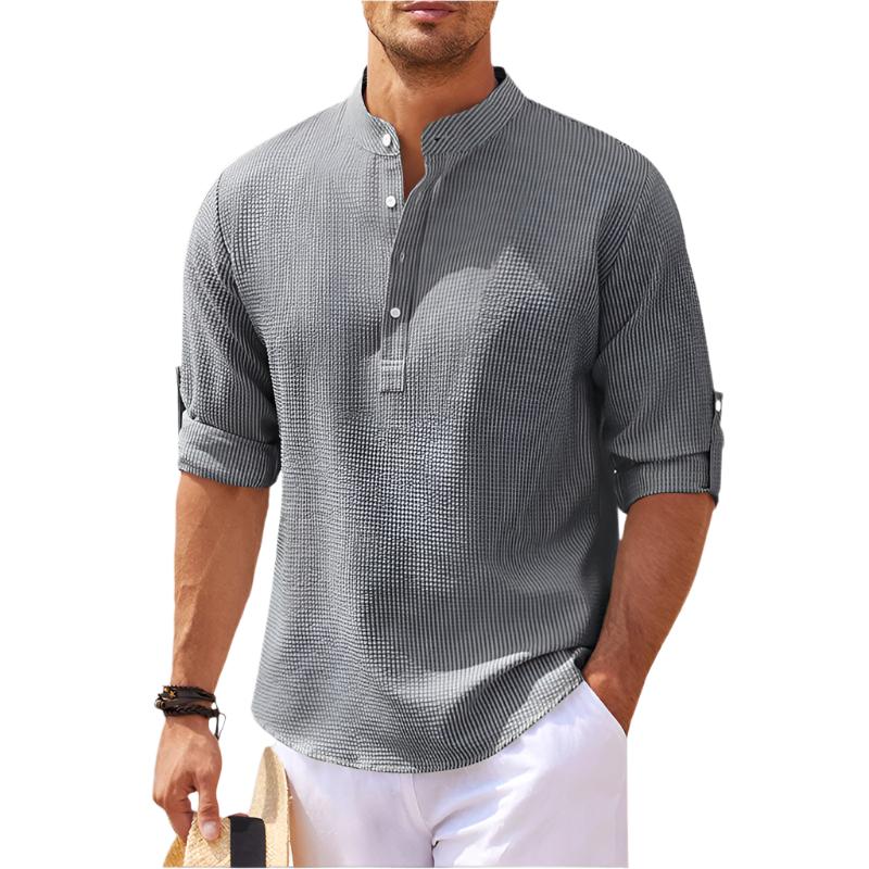 Herre Henley Stand Krave Casual Sommer Skjorte