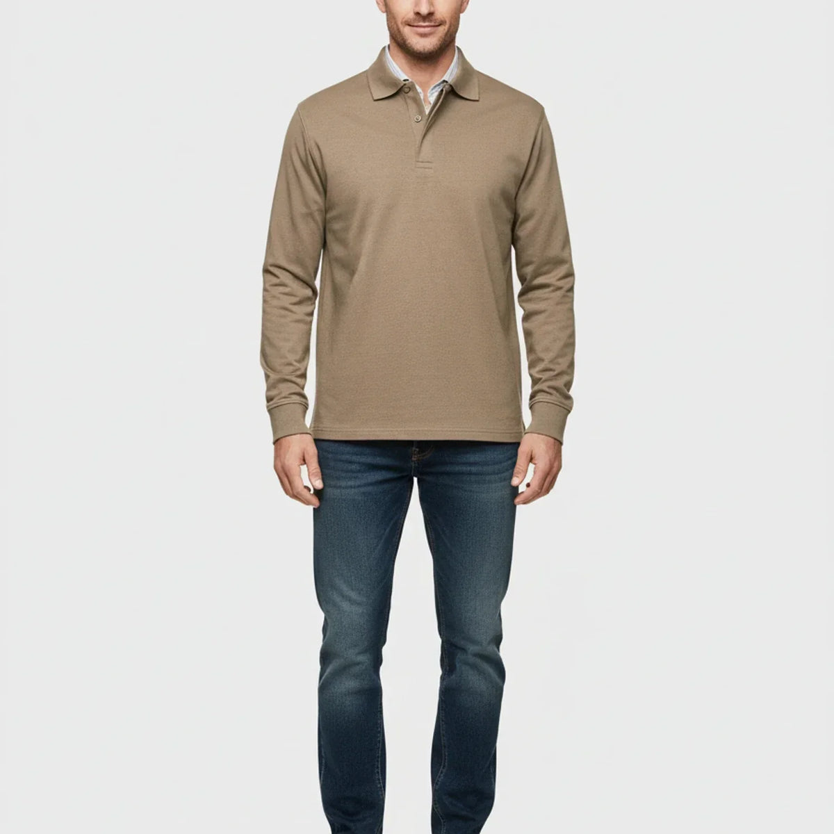 Herresmart casual polo skjorte – Langærmet krave top til arbejde og weekender