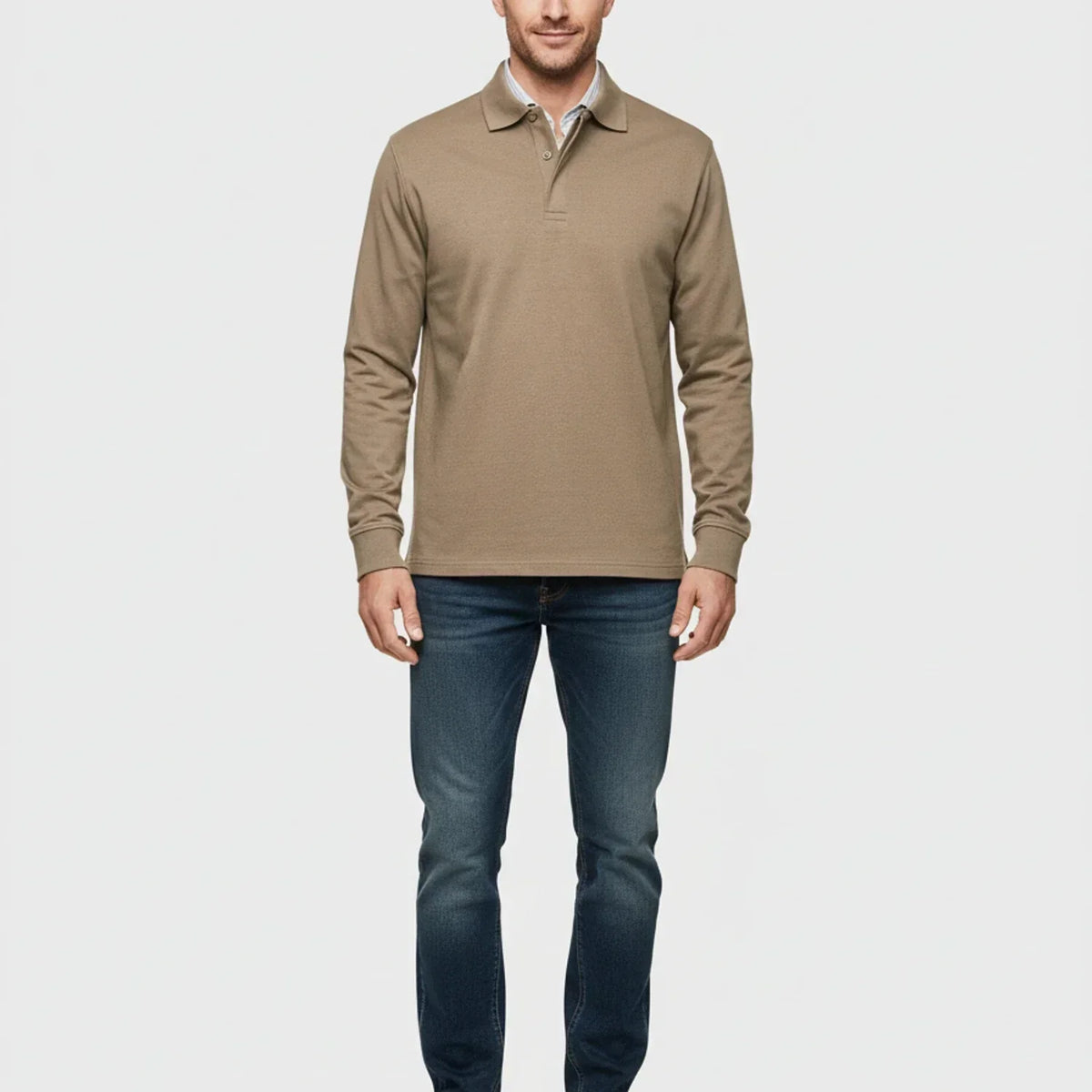 Herre Langærmet Polo T-shirt – Smart Casual Top til Dagligdags- og Kontorbrug