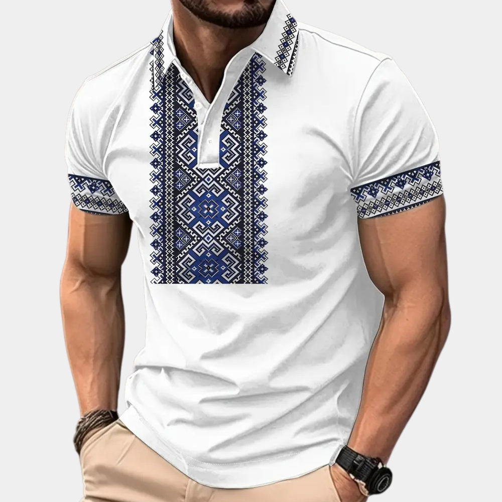 Herre Broderet Polo Shirt Mønster Detalje Slim Fit Casual Top