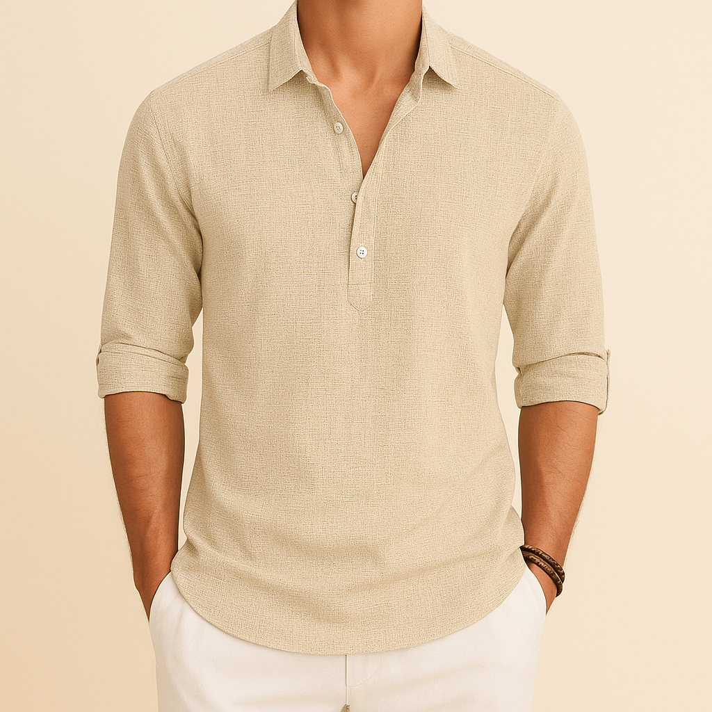 Herre Langærmet Polo T-shirt Afslappet Pasform Knap Hals Top