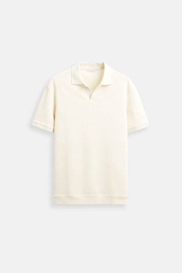 Herre Struktureret Polo Shirt Klassisk Kort Ærme V-Hals Regular Fit Elegant Hverdagsbrug