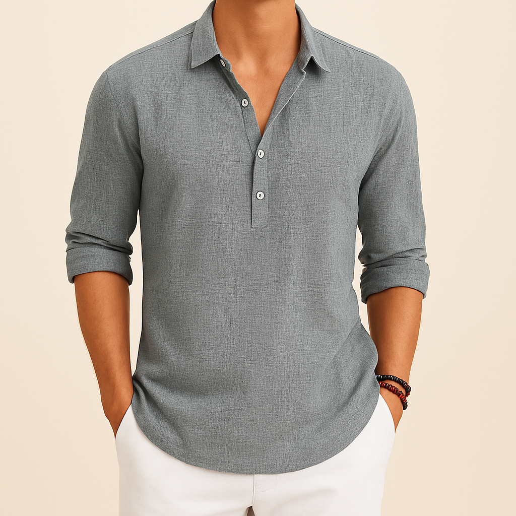 Herre Langærmet Polo T-shirt Afslappet Pasform Knap Hals Top