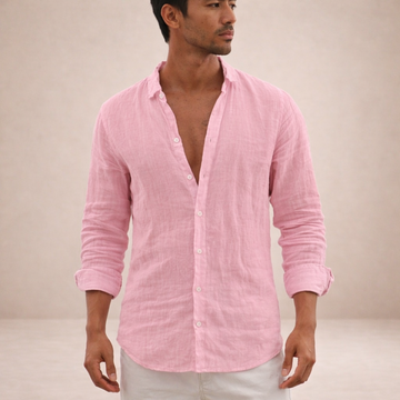 Herre Regular Fit Linned Knap-Ned Casual Skjorte