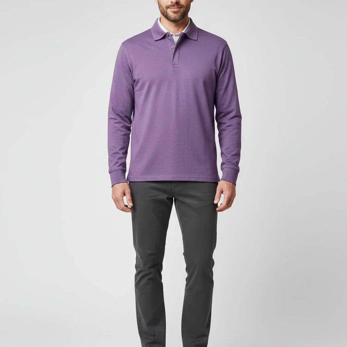 Herresmart casual polo skjorte – Langærmet krave top til arbejde og weekender