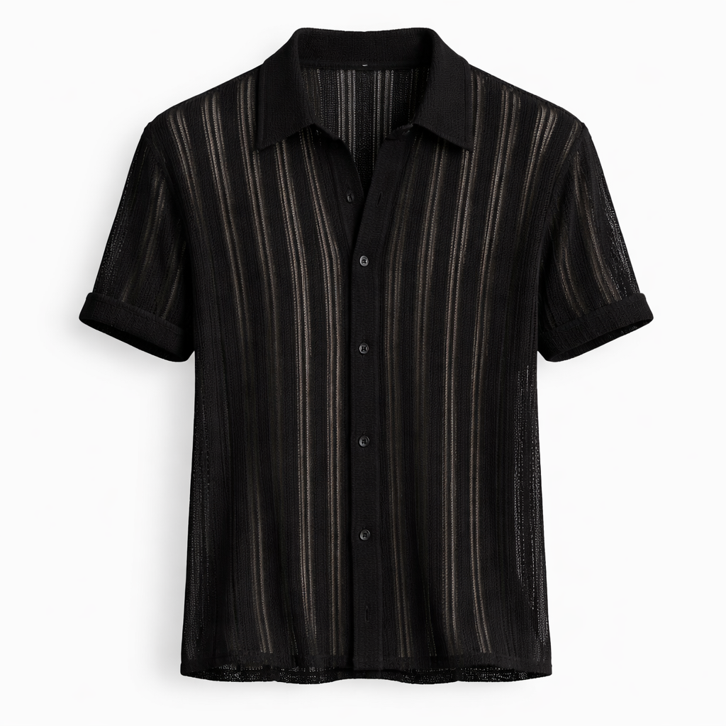 Herre Strikket Polo T-shirt Tekstureret Lodret Stribe Sommer Top