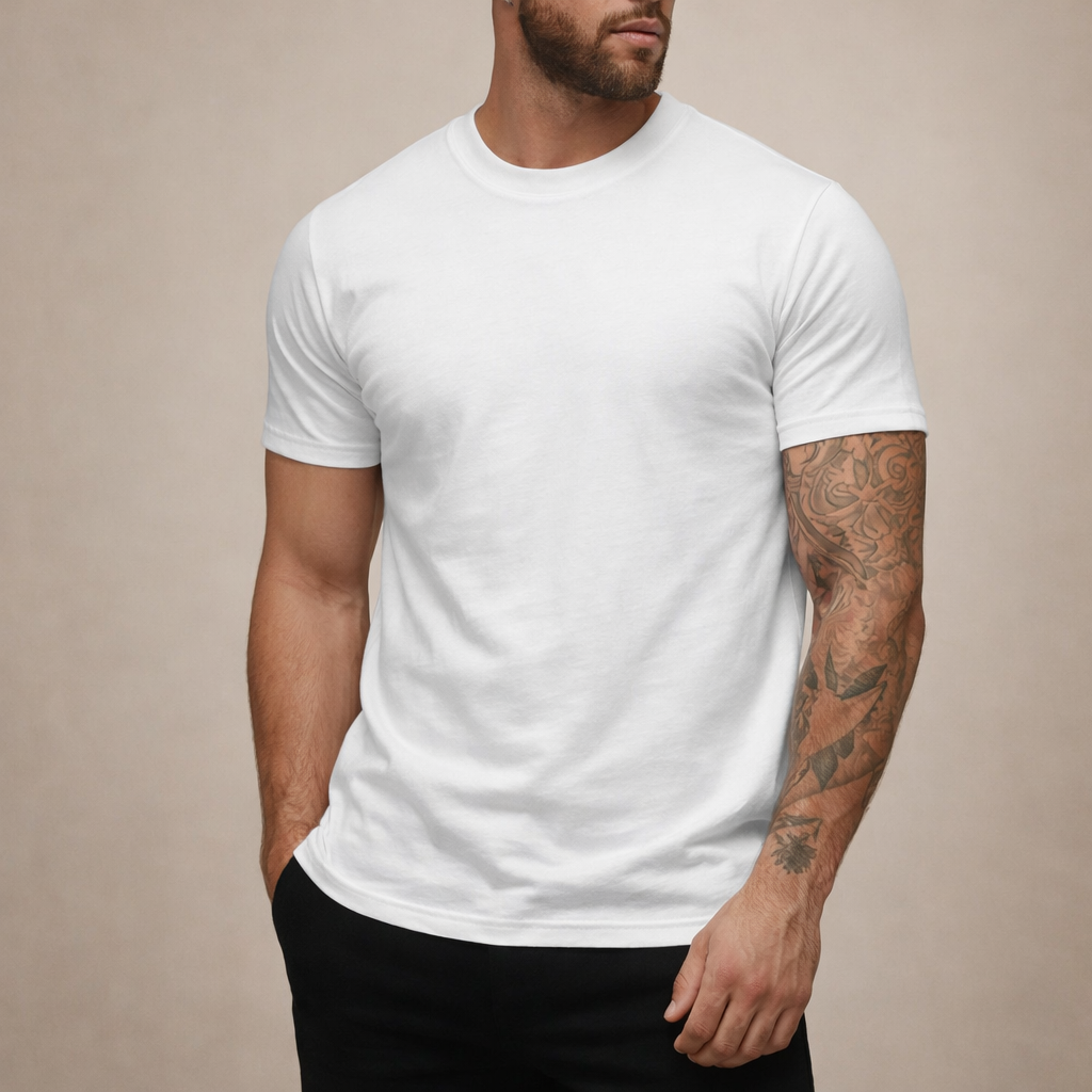 Herre Slim Fit Crew Neck Essential Bomulds T-Shirt