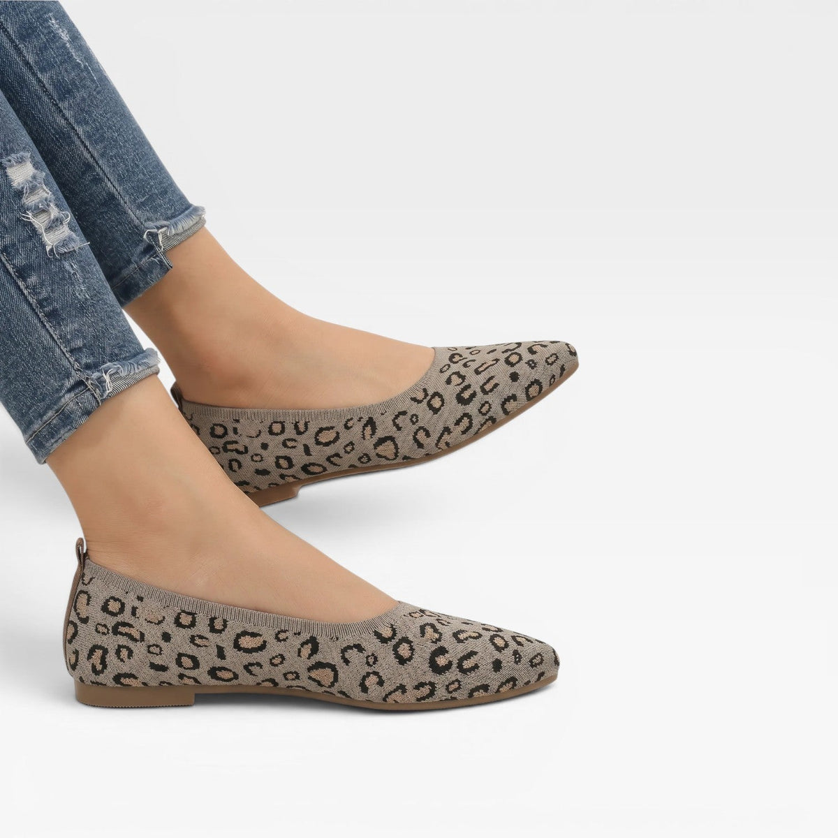 Kvindernes Leopard Print Strikket Ballet Flats – Spidse Tå Slip On Komfort Sko